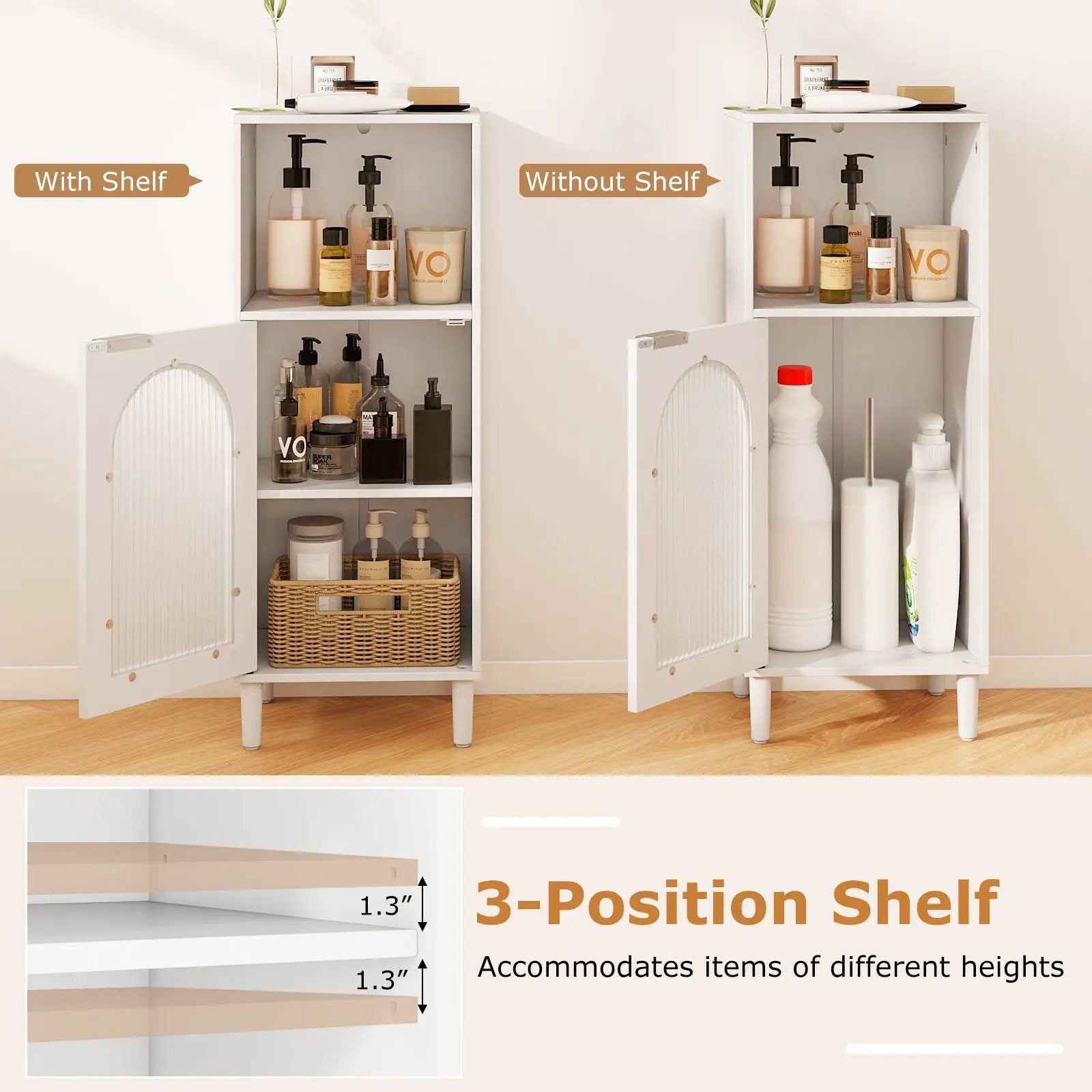 Bathroom Floor Cabinet Wood Side Storage Organizer with Adjustable Shelf-White by DirectDeals