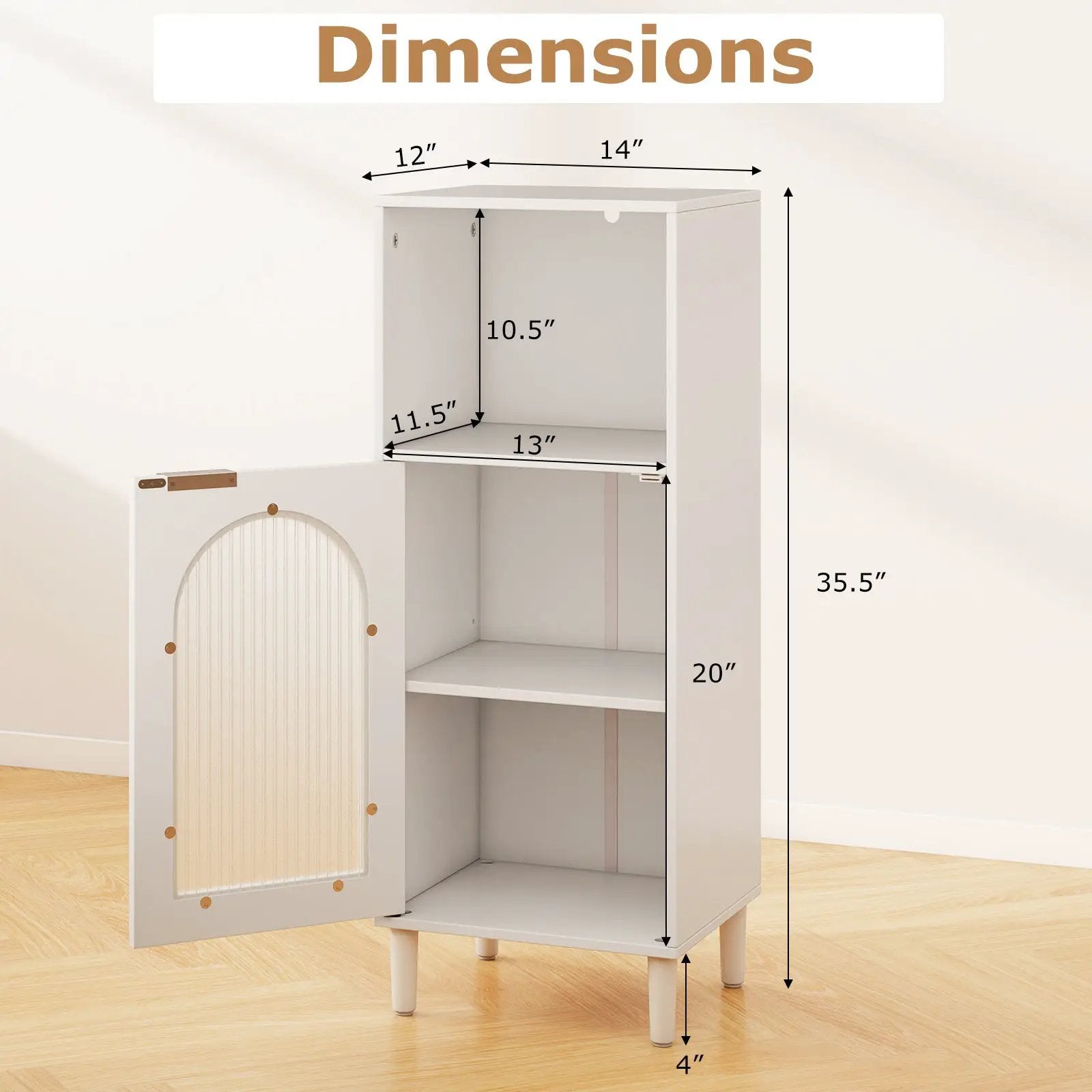Bathroom Floor Cabinet Wood Side Storage Organizer with Adjustable Shelf-White by DirectDeals