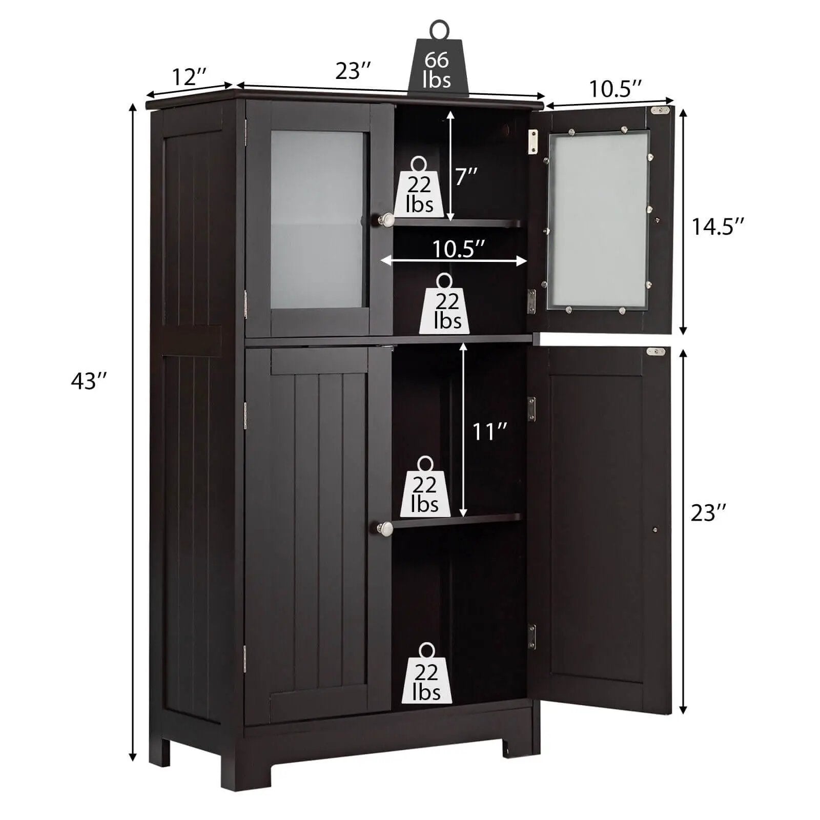 Bathroom Floor Storage Locker Kitchen Cabinet with Doors and Adjustable Shelf by DirectDeals