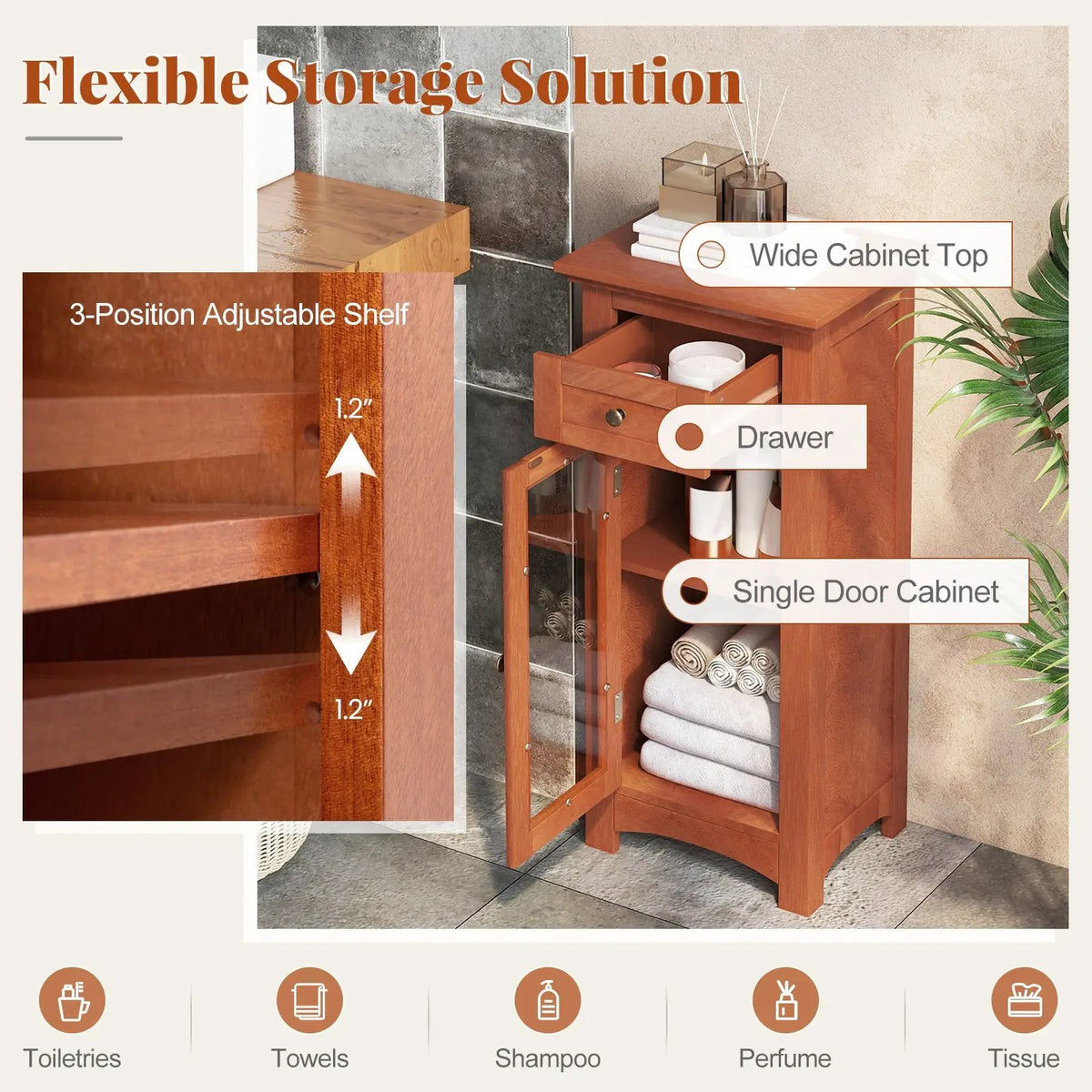 Bathroom Freestanding Storage Cabinet with Single Glass Door by DirectDeals