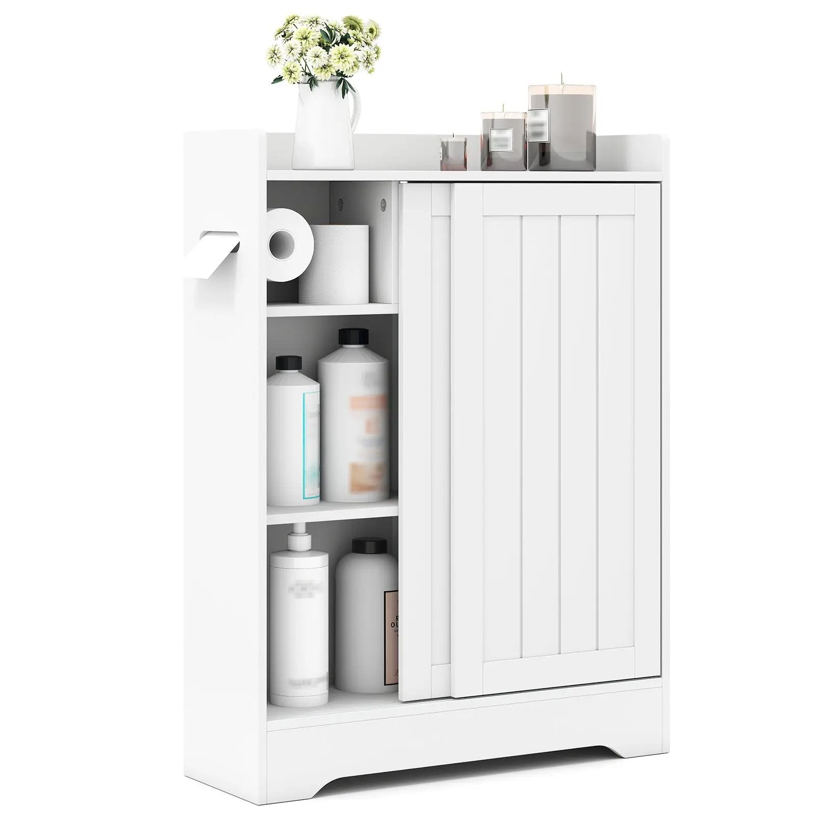 Bathroom Storage Cabinet Slim Floor Cabinet with Toilet Paper Holders-White by DirectDeals