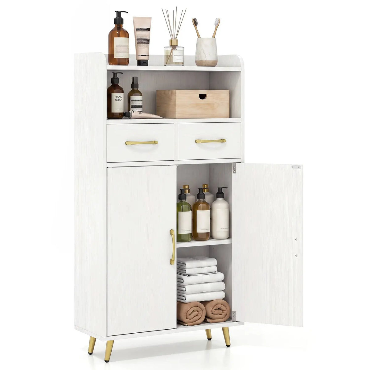 Freestanding Bathroom Storage Cabinet with 2 Drawers & Doors, photo 4 of 32