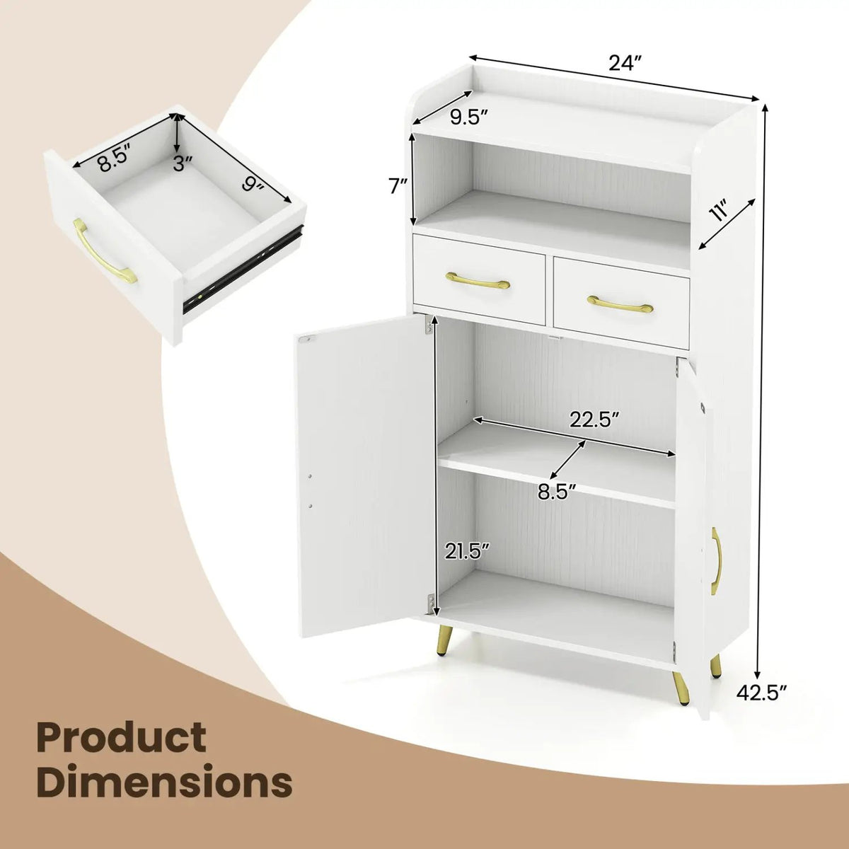 Freestanding Bathroom Storage Cabinet with 2 Drawers & Doors, photo 5 of 32