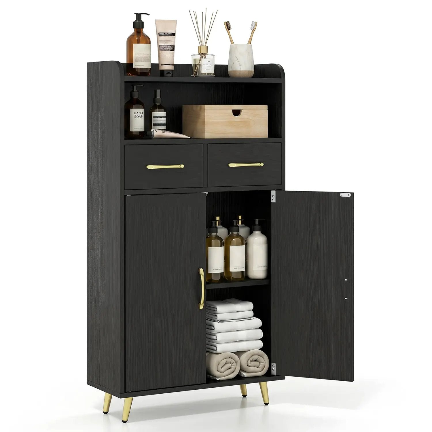 Freestanding Bathroom Storage Cabinet with 2 Drawers & Doors by DirectDeals
