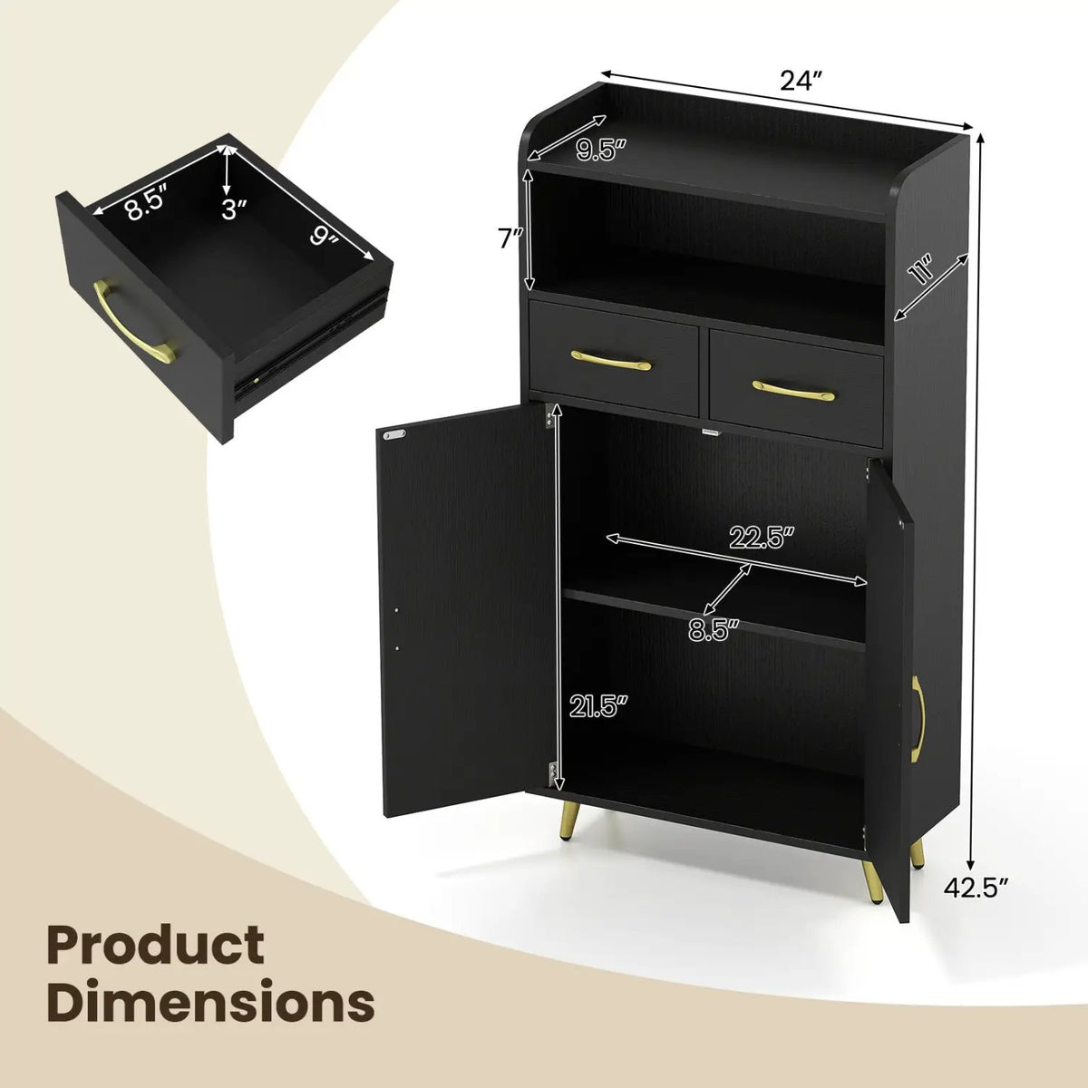 Freestanding Bathroom Storage Cabinet with 2 Drawers & Doors, photo 13 of 32