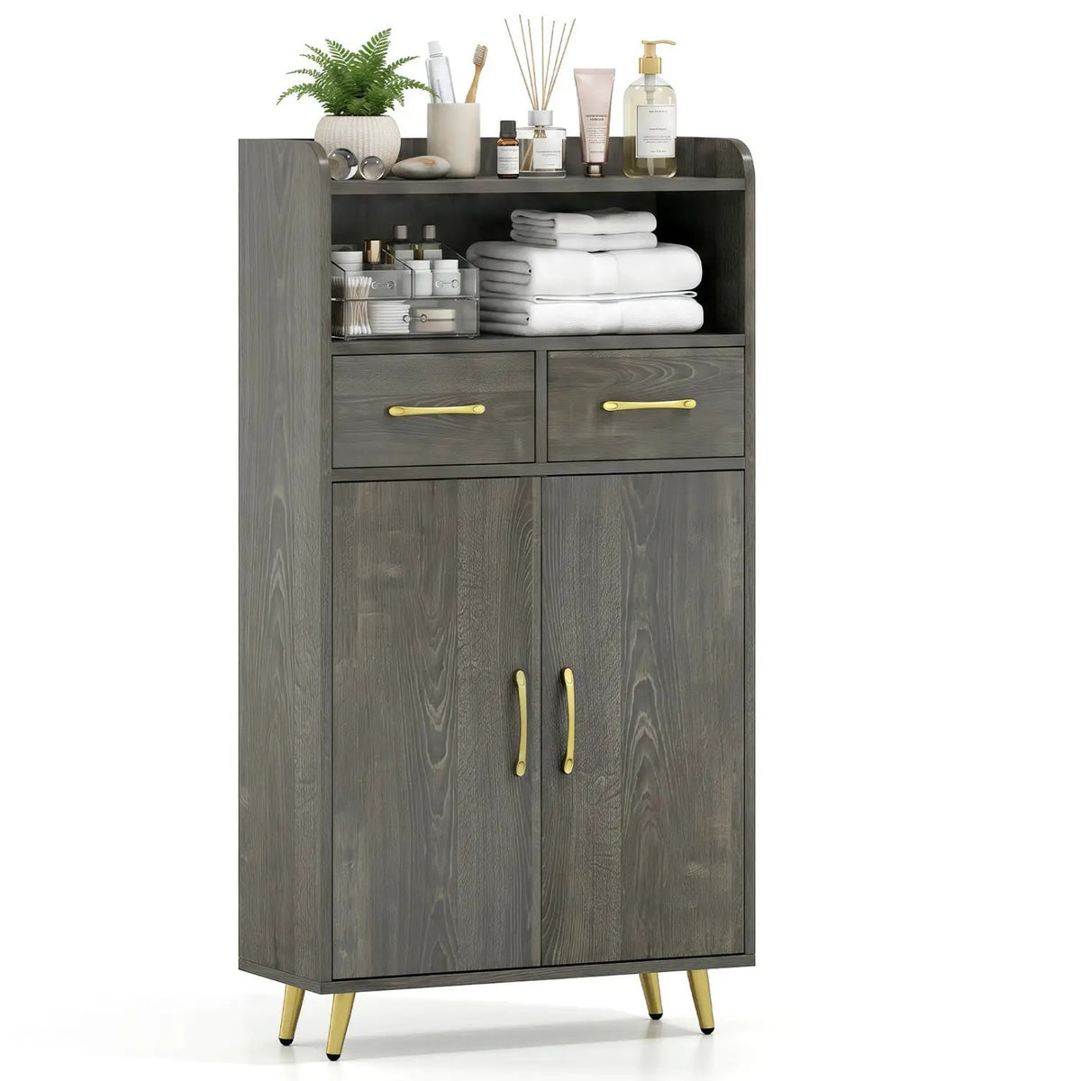Freestanding Bathroom Storage Cabinet with 2 Drawers & Doors, photo 27 of 32