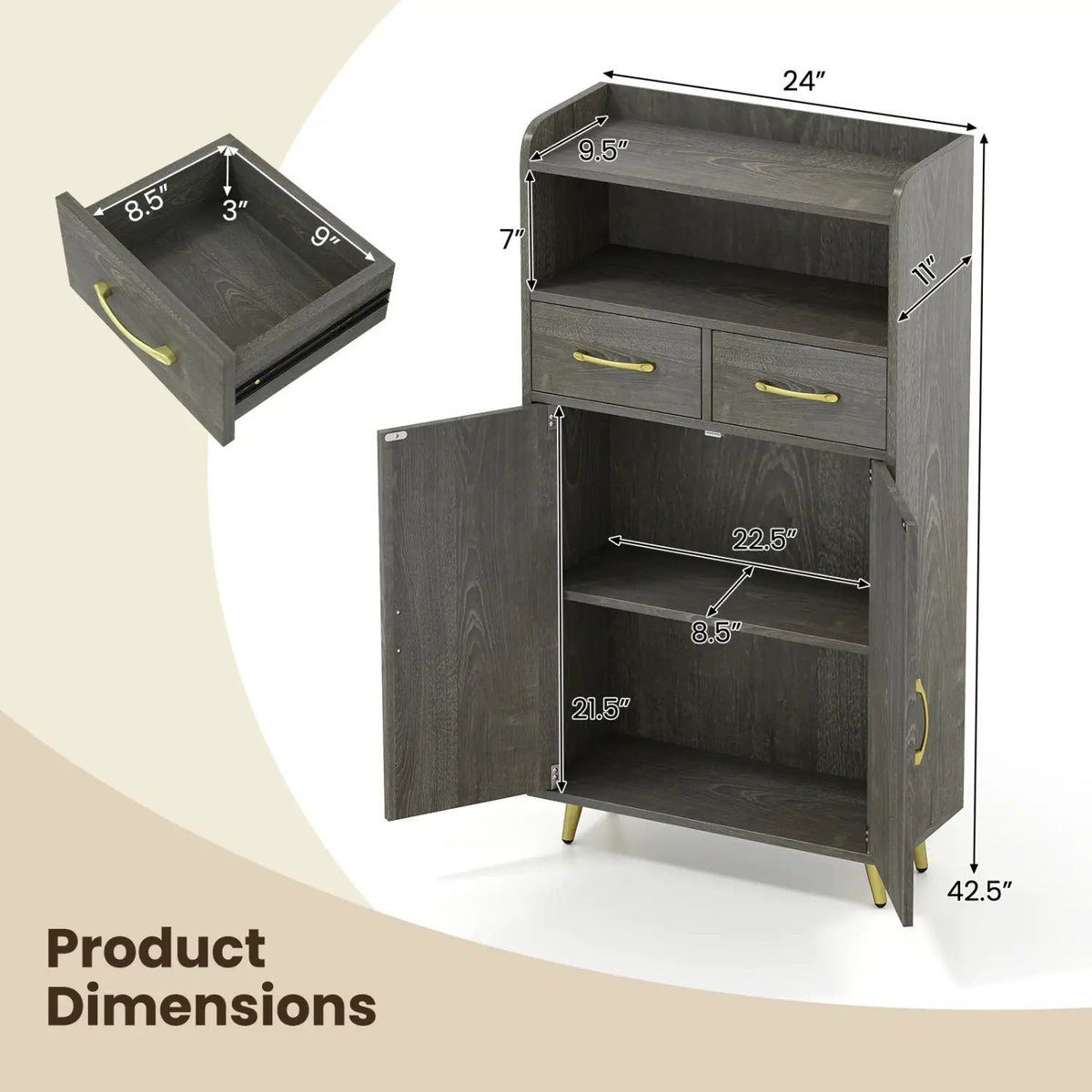 Freestanding Bathroom Storage Cabinet with 2 Drawers & Doors, photo 29 of 32