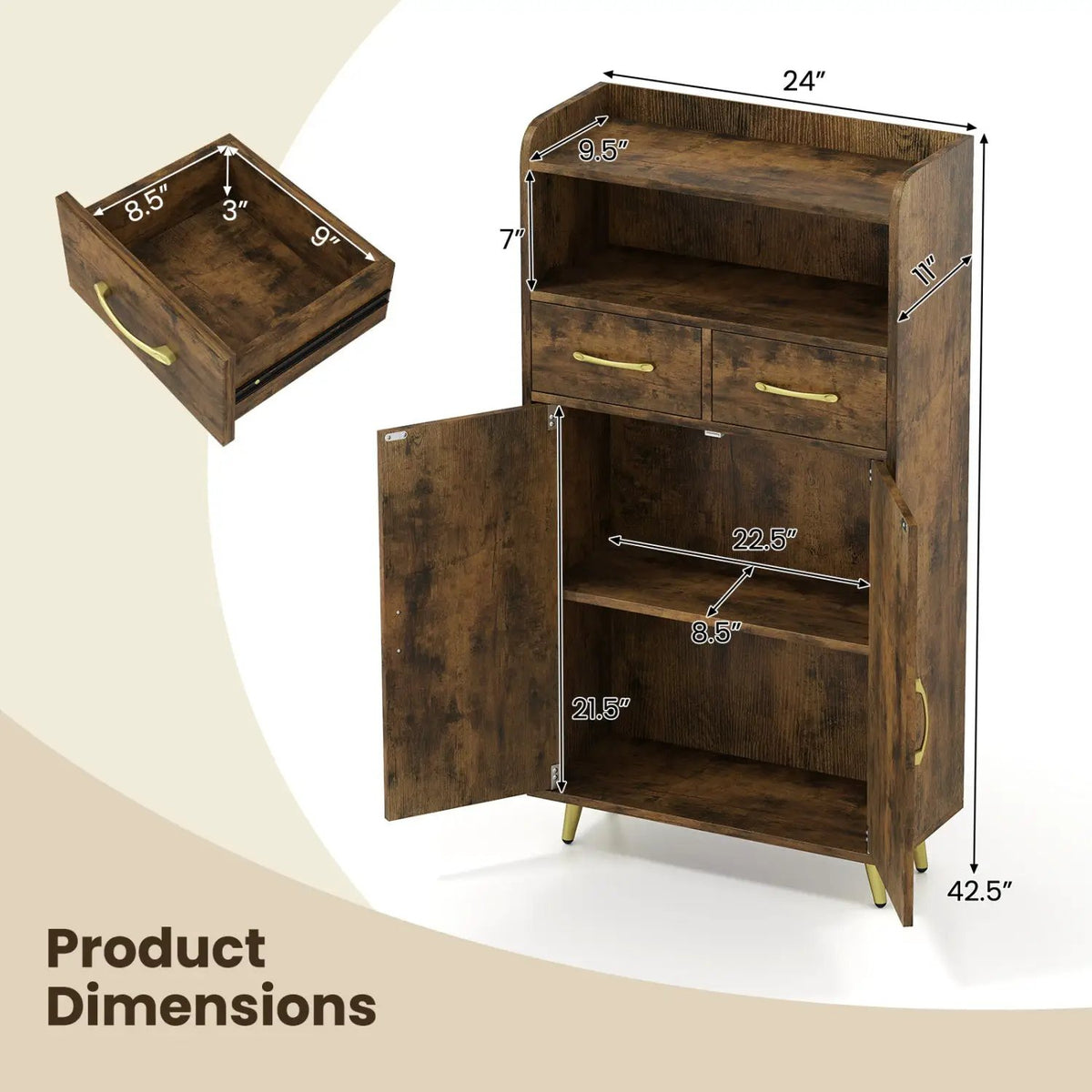 Freestanding Bathroom Storage Cabinet with 2 Drawers & Doors, photo 21 of 32