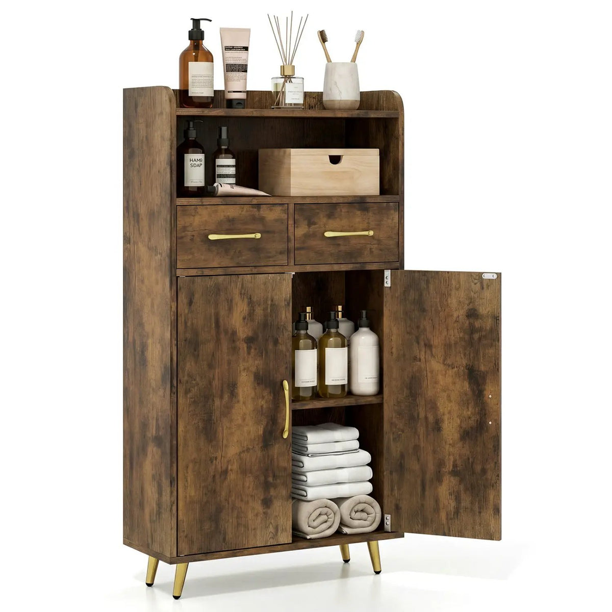 Freestanding Bathroom Storage Cabinet with 2 Drawers & Doors, photo 20 of 32