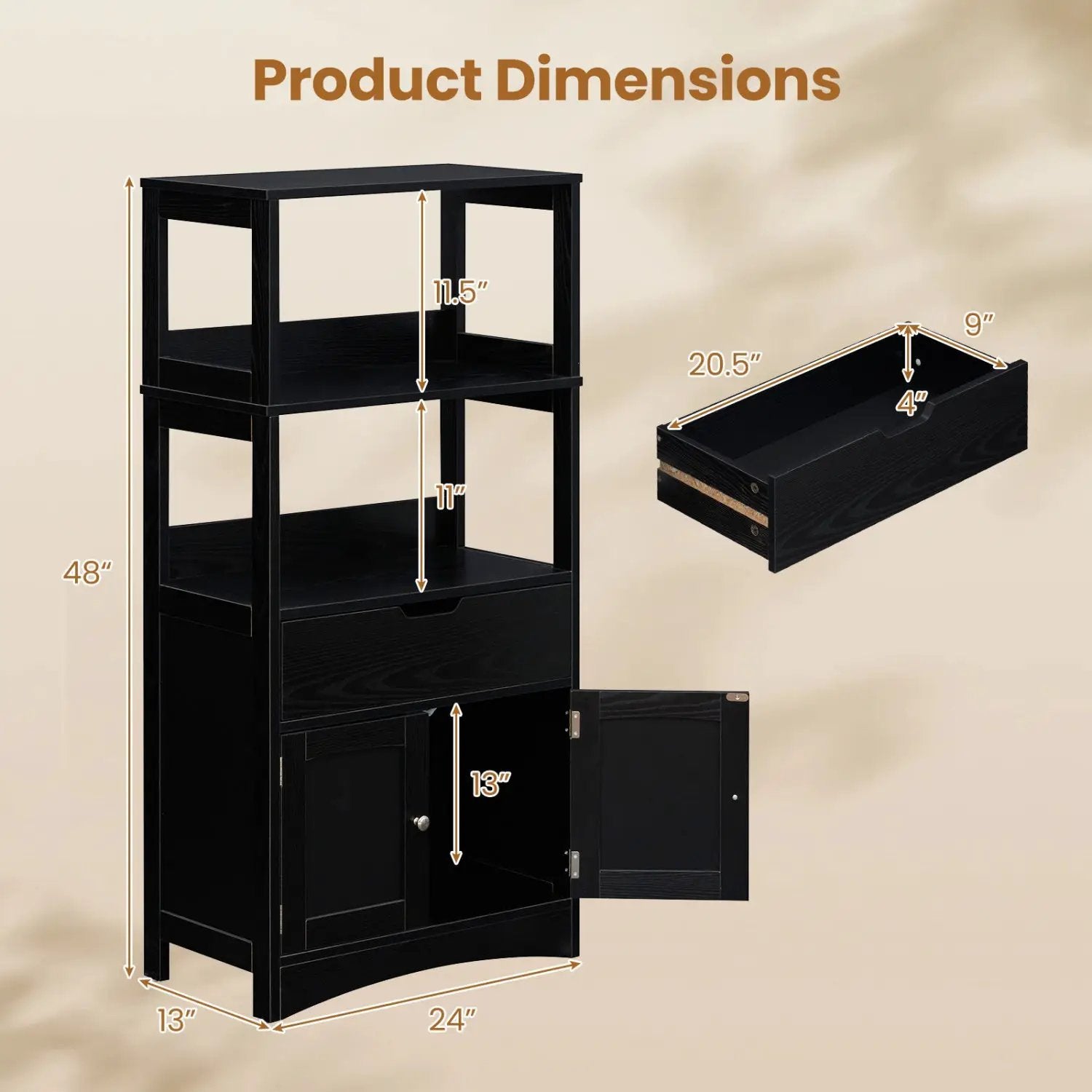 Bathroom Floor Cabinet with Open Shelves and Drawer by DirectDeals