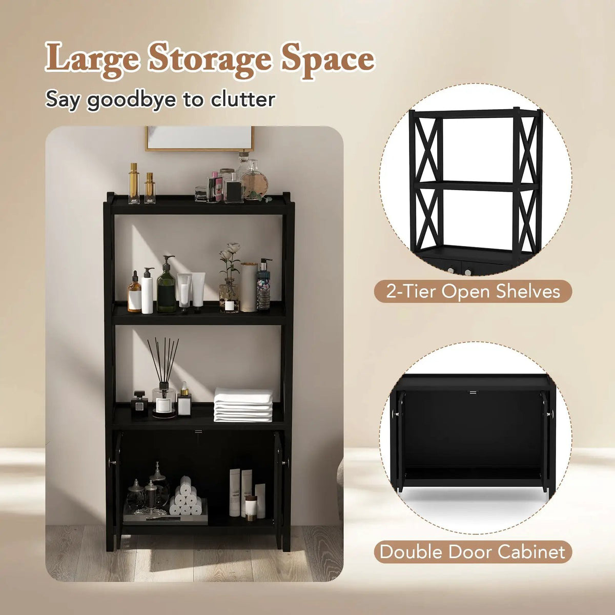 Bathroom Storage Cabinet with Open Shelves and Double Doors by DirectDeals