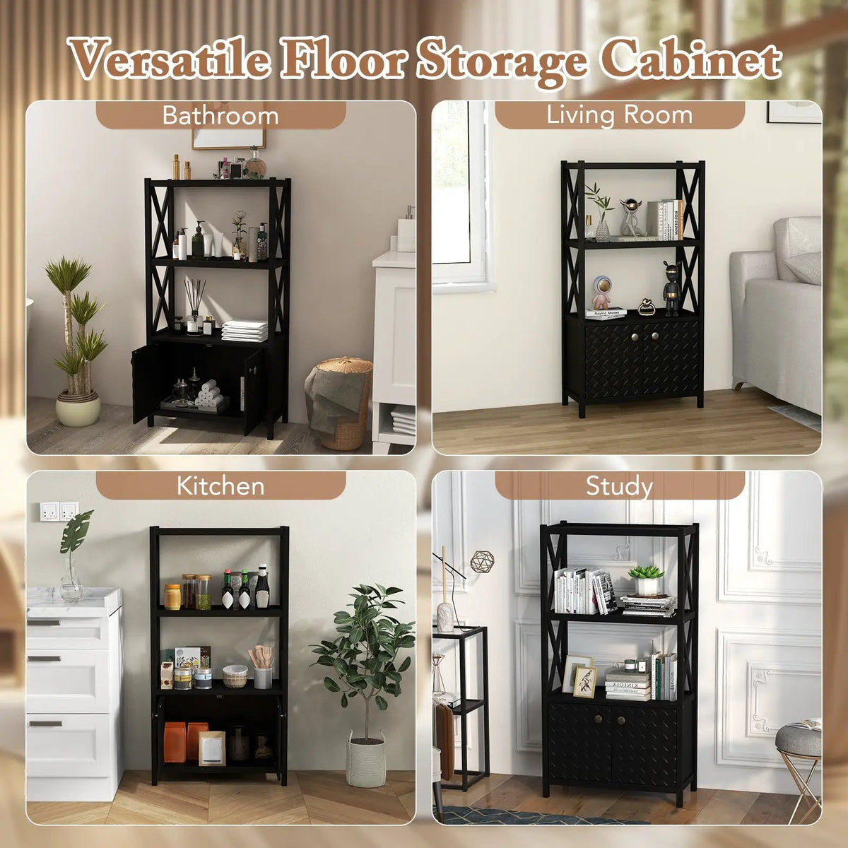 Bathroom Storage Cabinet with Open Shelves and Double Doors by DirectDeals