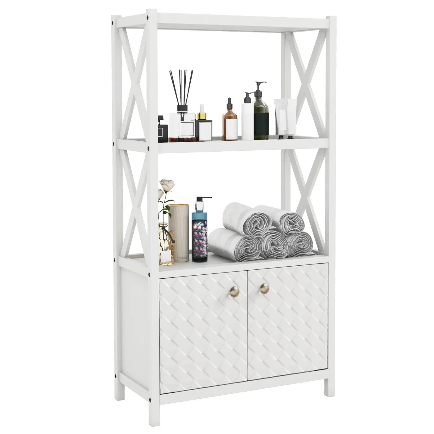 Bathroom Storage Cabinet with Open Shelves and Double Doors by DirectDeals