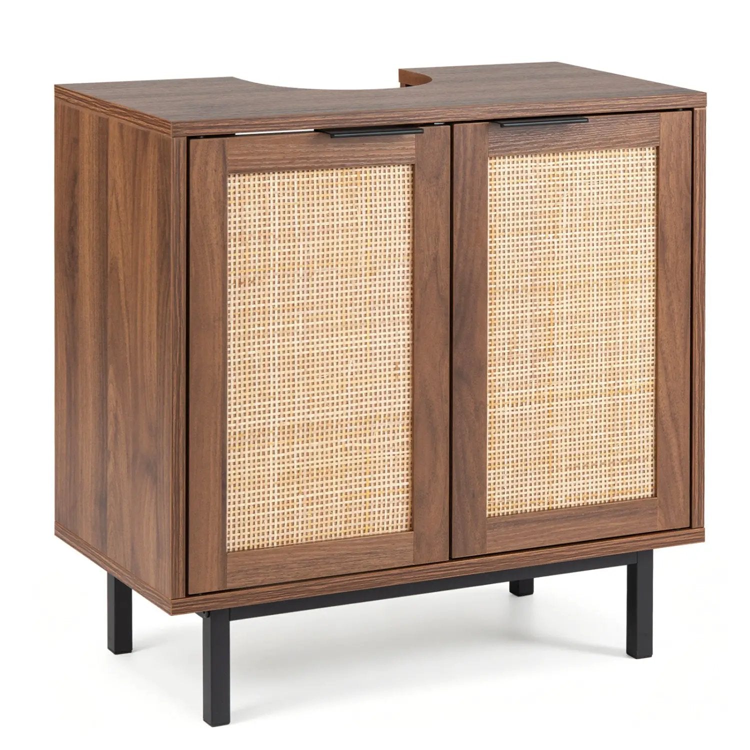 Bathroom Vanity Cabinet with Rattan Doors and U-Shaped Cut-Out by DirectDeals