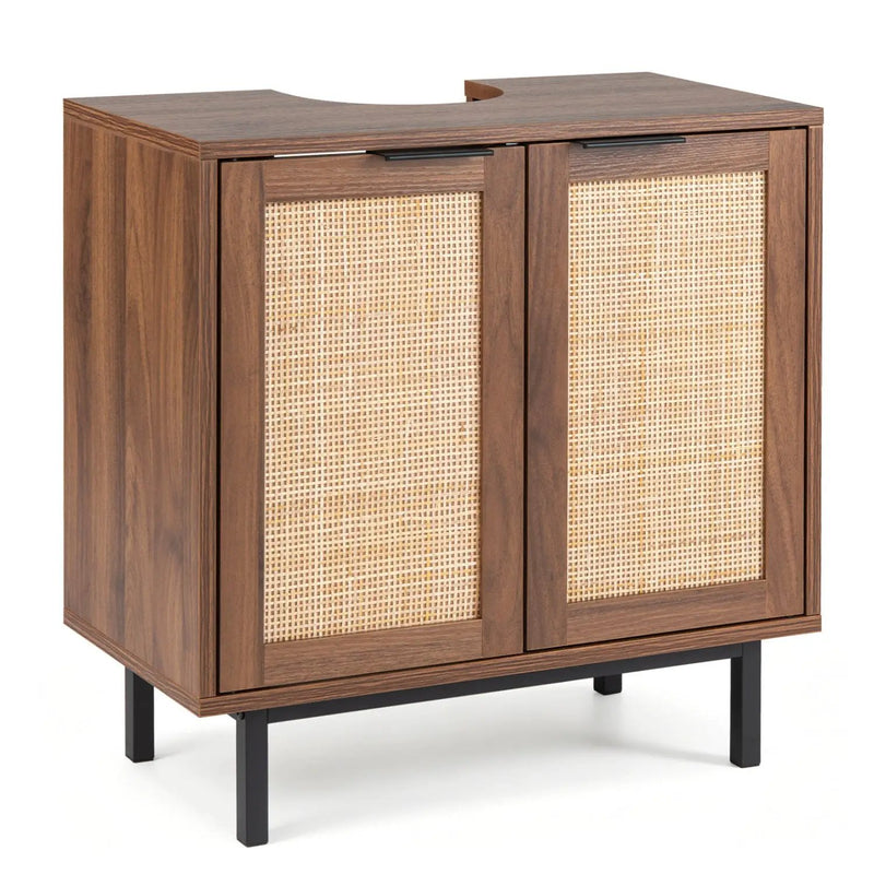 Bathroom Vanity Cabinet with Rattan Doors and U-Shaped Cut-Out by DirectDeals