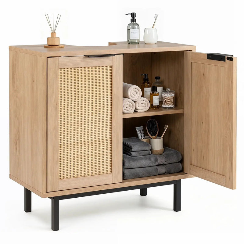 Bathroom Vanity Cabinet with Rattan Doors and U-Shaped Cut-Out by DirectDeals