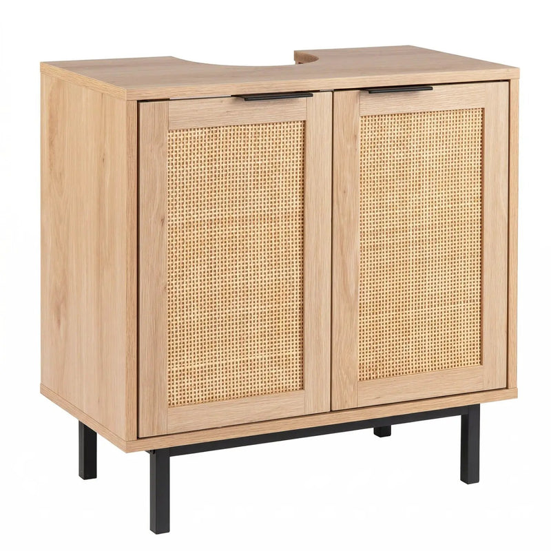 Bathroom Vanity Cabinet with Rattan Doors and U-Shaped Cut-Out by DirectDeals