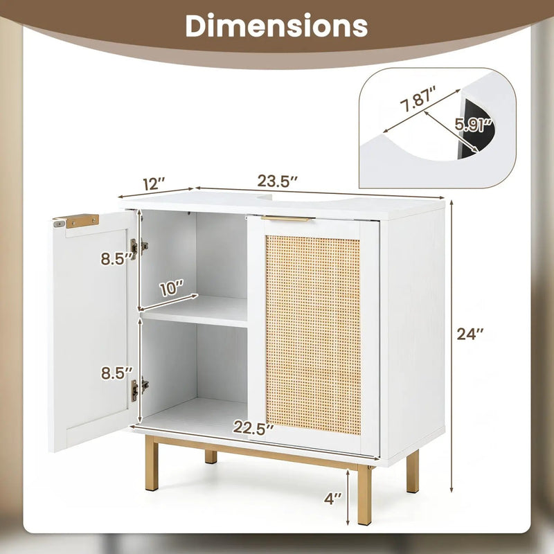 Bathroom Vanity Cabinet with Rattan Doors and U-Shaped Cut-Out by DirectDeals