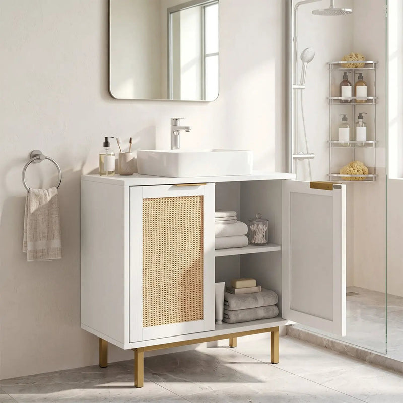 Bathroom Vanity Cabinet with Rattan Doors and U-Shaped Cut-Out by DirectDeals