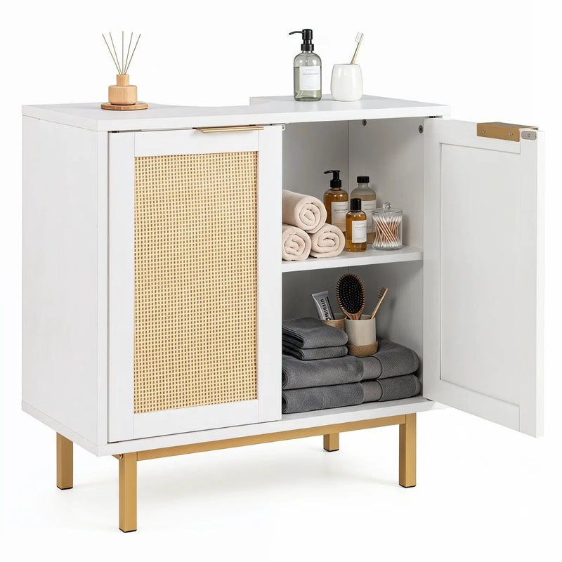 Bathroom Vanity Cabinet with Rattan Doors and U-Shaped Cut-Out by DirectDeals