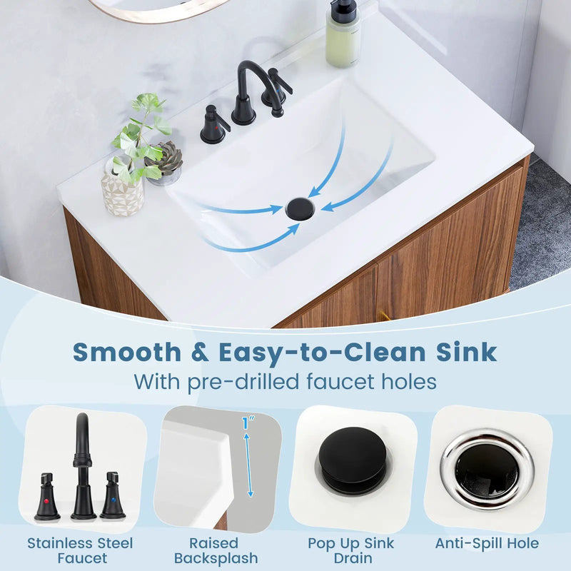 31 Inch Bathroom Vanity Sink Combo with Doors and Open Shelf-Walnut by DirectDeals