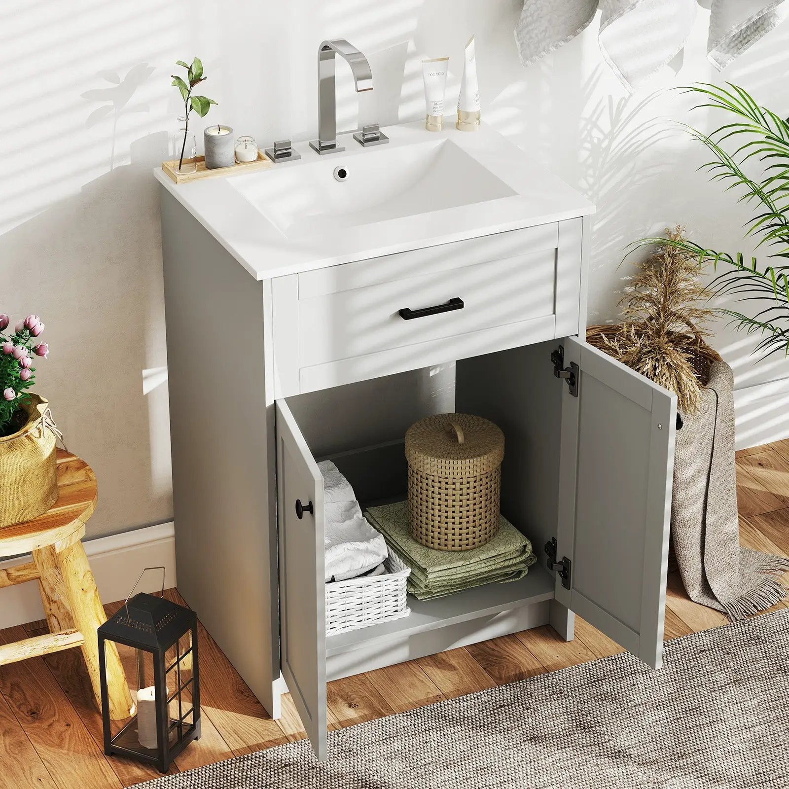 Bathroom Vanity Unit with Basin and 2 Doors-Gray by DirectDeals
