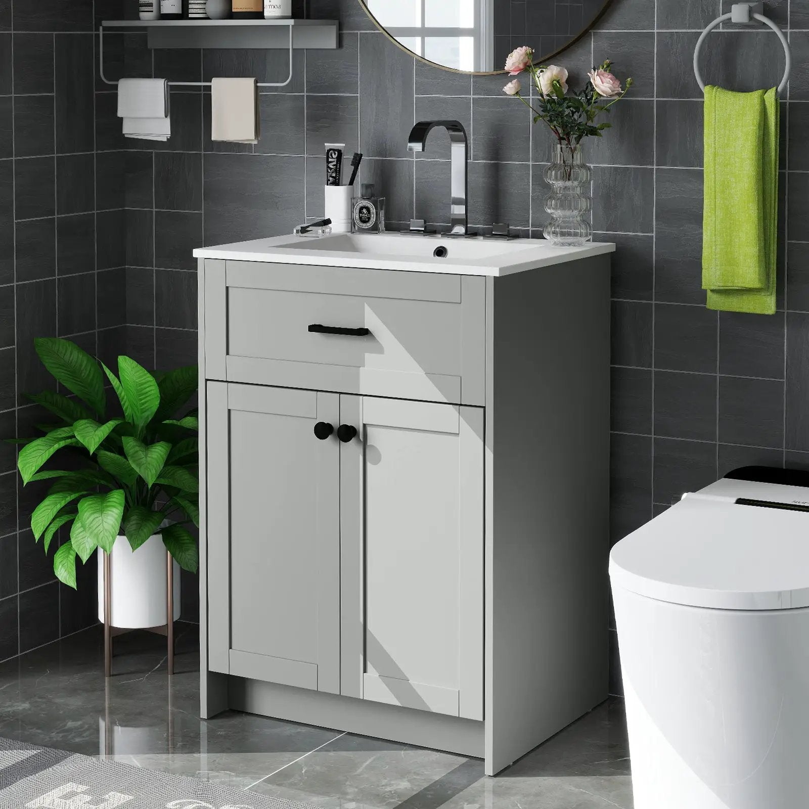 Bathroom Vanity Unit with Basin and 2 Doors-Gray by DirectDeals