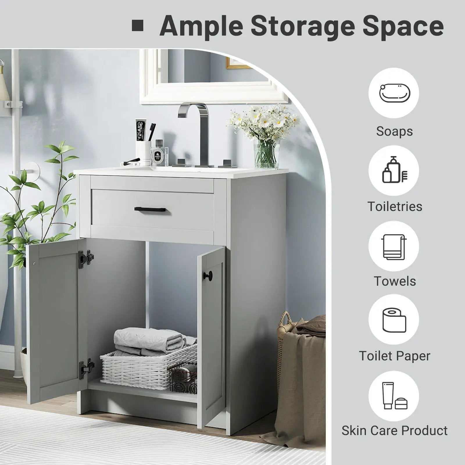 Bathroom Vanity Unit with Basin and 2 Doors-Gray by DirectDeals