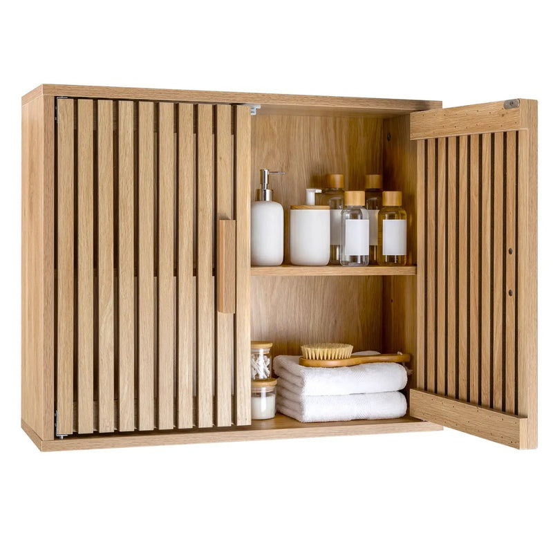 Bathroom Wall Cabinet with 2 Slatted Doors and 3-Level Adjustable Shelves by DirectDeals