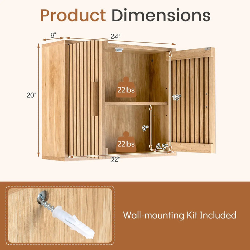 Bathroom Wall Cabinet with 2 Slatted Doors and 3-Level Adjustable Shelves by DirectDeals