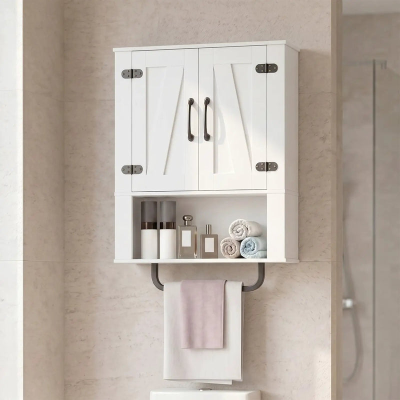 Bathroom Wall Cabinet with Barn Doors and Towel Bar by DirectDeals