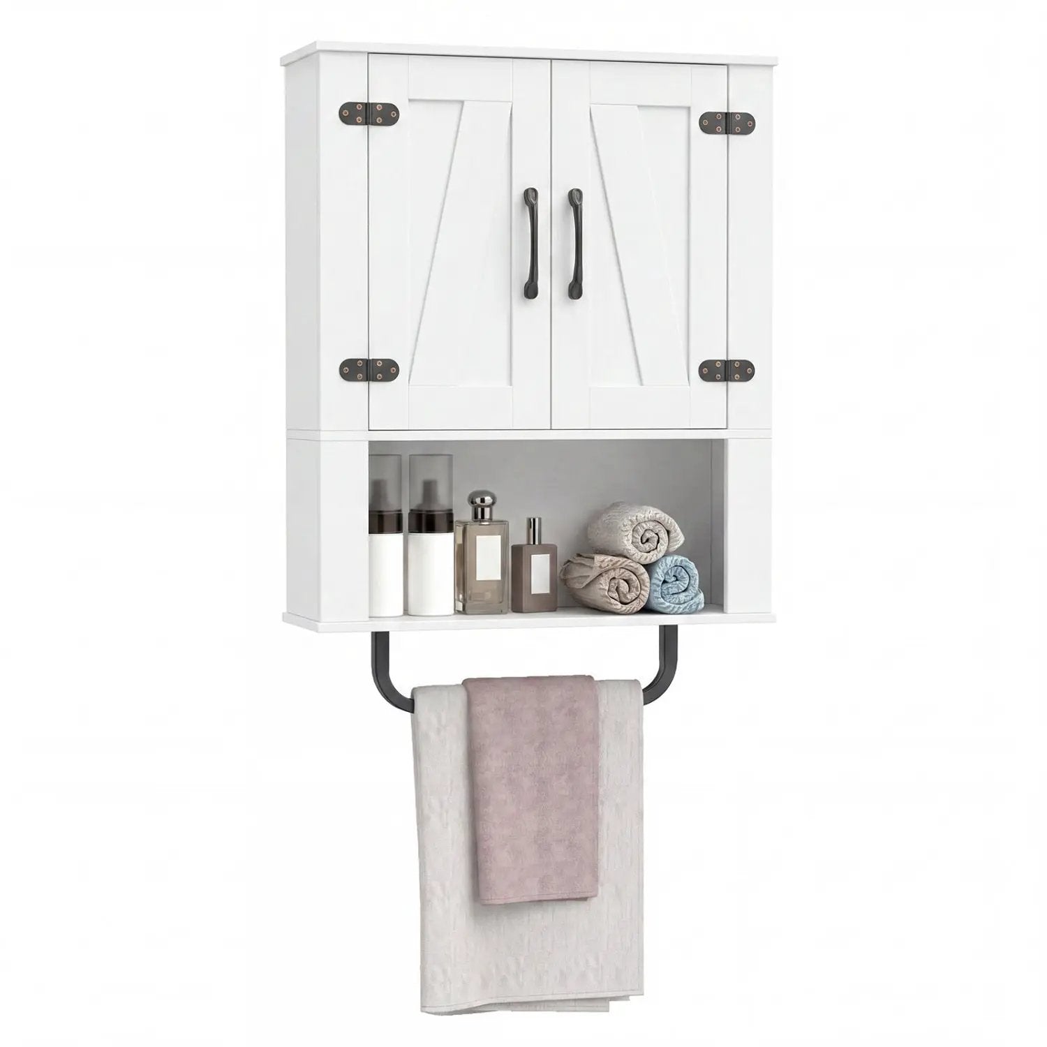 Bathroom Wall Cabinet with Barn Doors and Towel Bar by DirectDeals