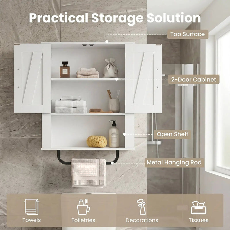 Bathroom Wall Cabinet with Barn Doors and Towel Bar by DirectDeals