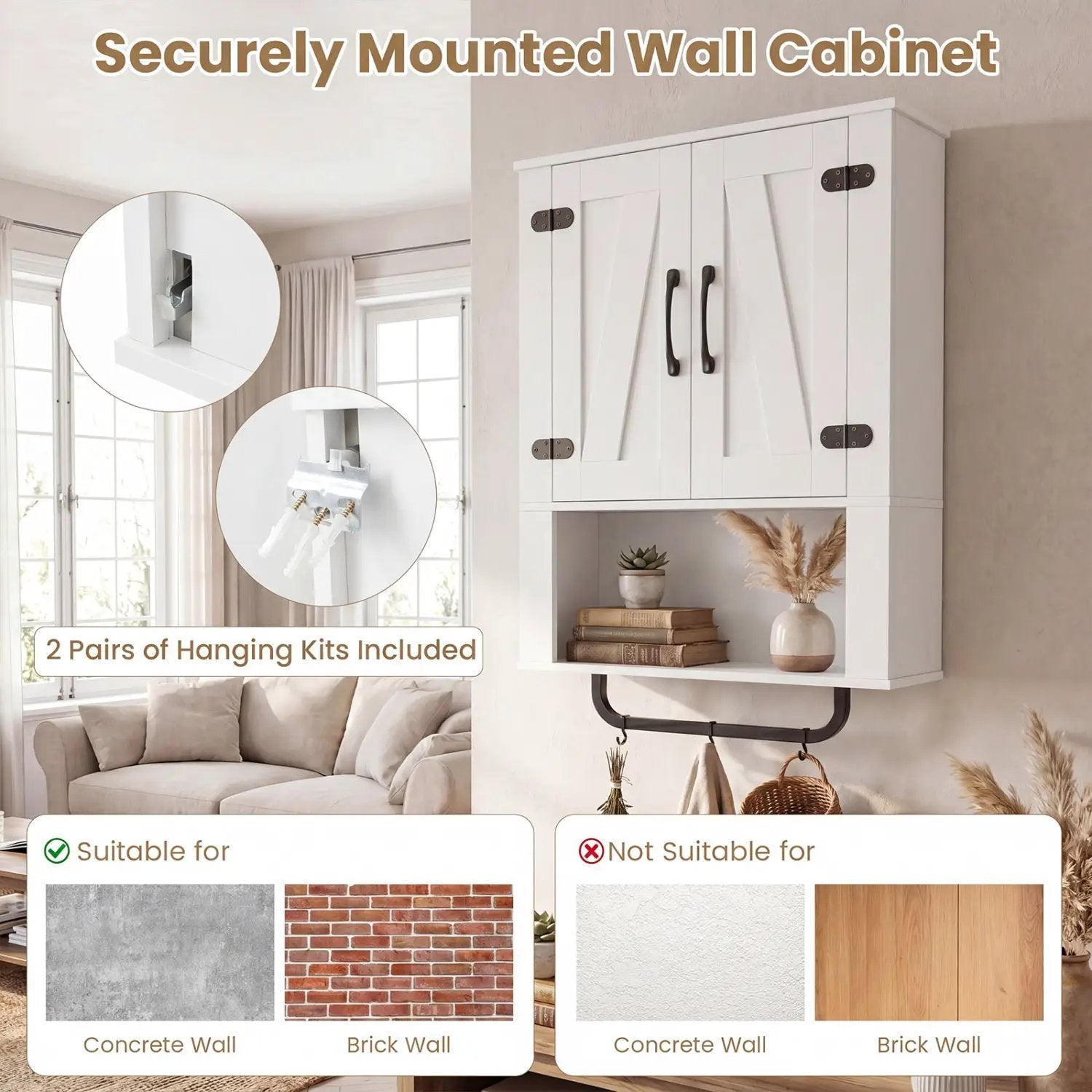 Bathroom Wall Cabinet with Barn Doors and Towel Bar by DirectDeals