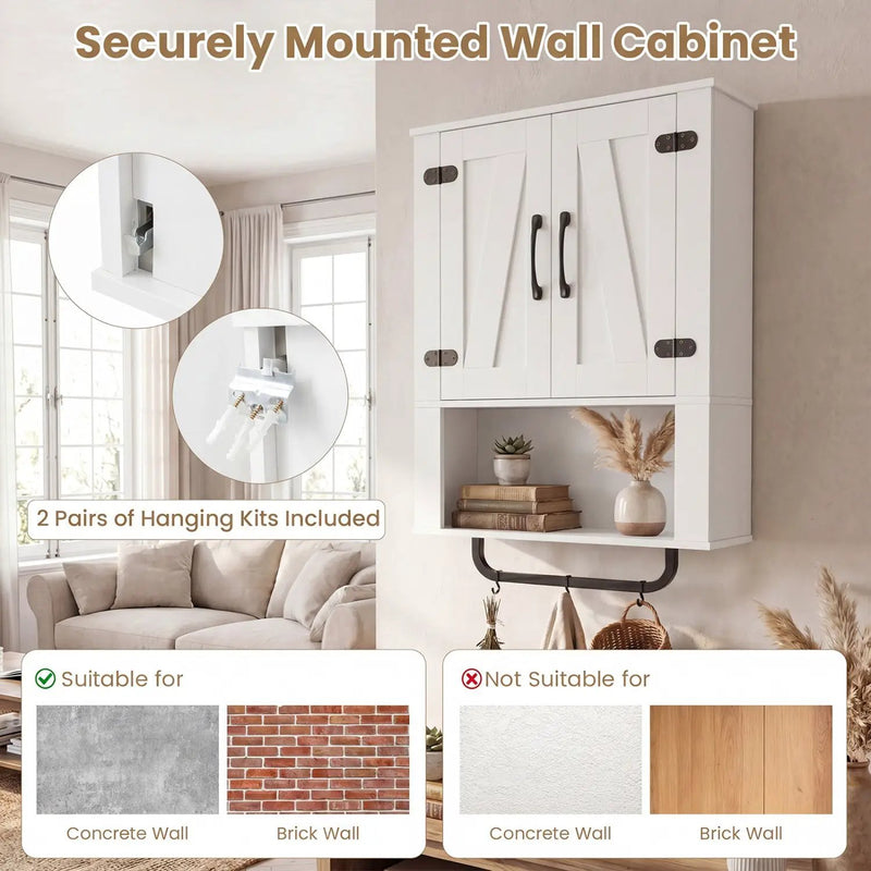 Bathroom Wall Cabinet with Barn Doors and Towel Bar by DirectDeals