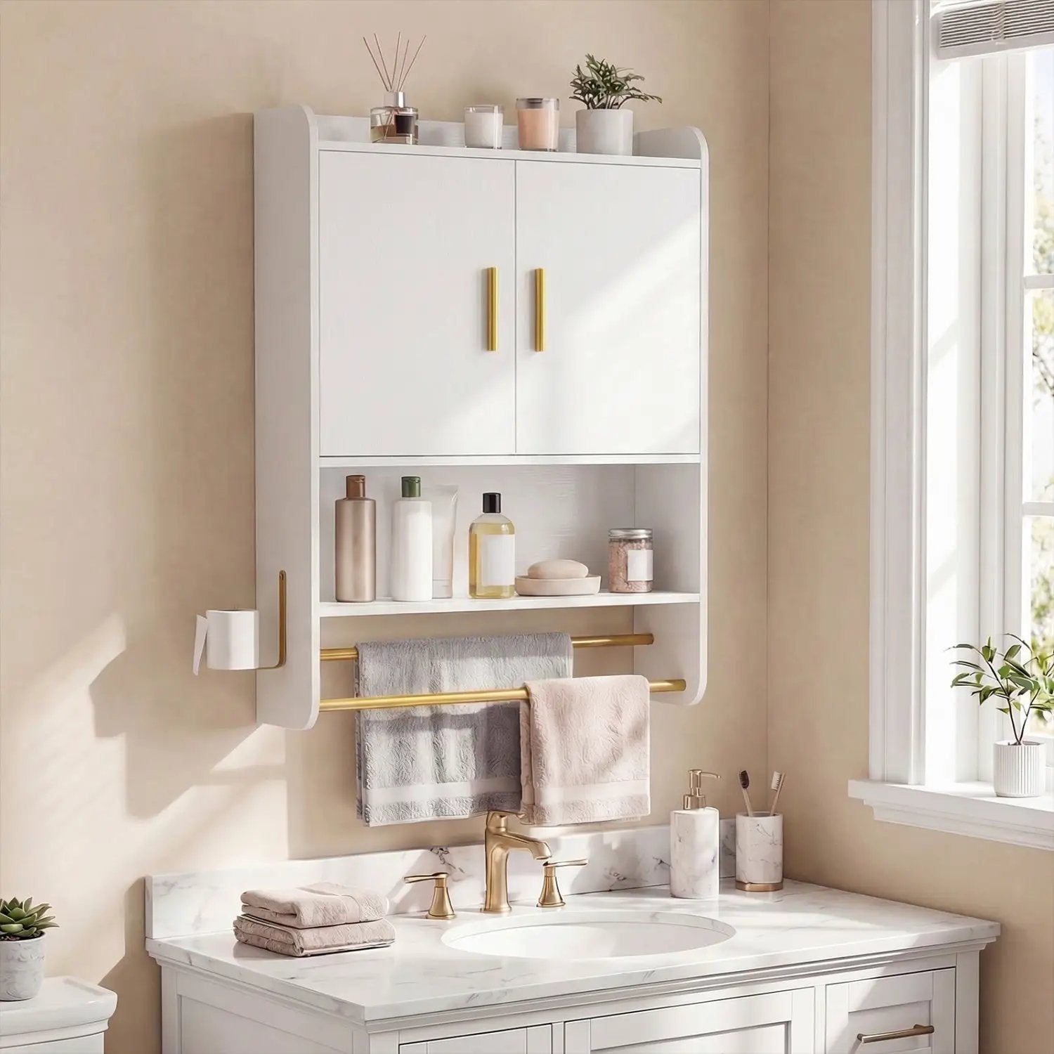 Wall Mounted Bathroom Cabinet with Towel Bars and Adjustable Shelf by DirectDeals