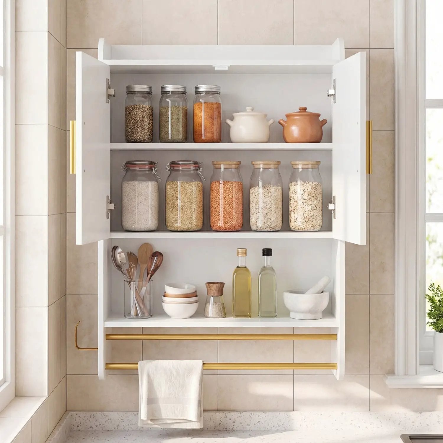 Wall Mounted Bathroom Cabinet with Towel Bars and Adjustable Shelf by DirectDeals