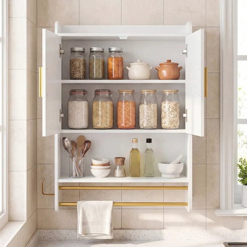 Wall Mounted Bathroom Cabinet with Towel Bars and Adjustable Shelf by DirectDeals