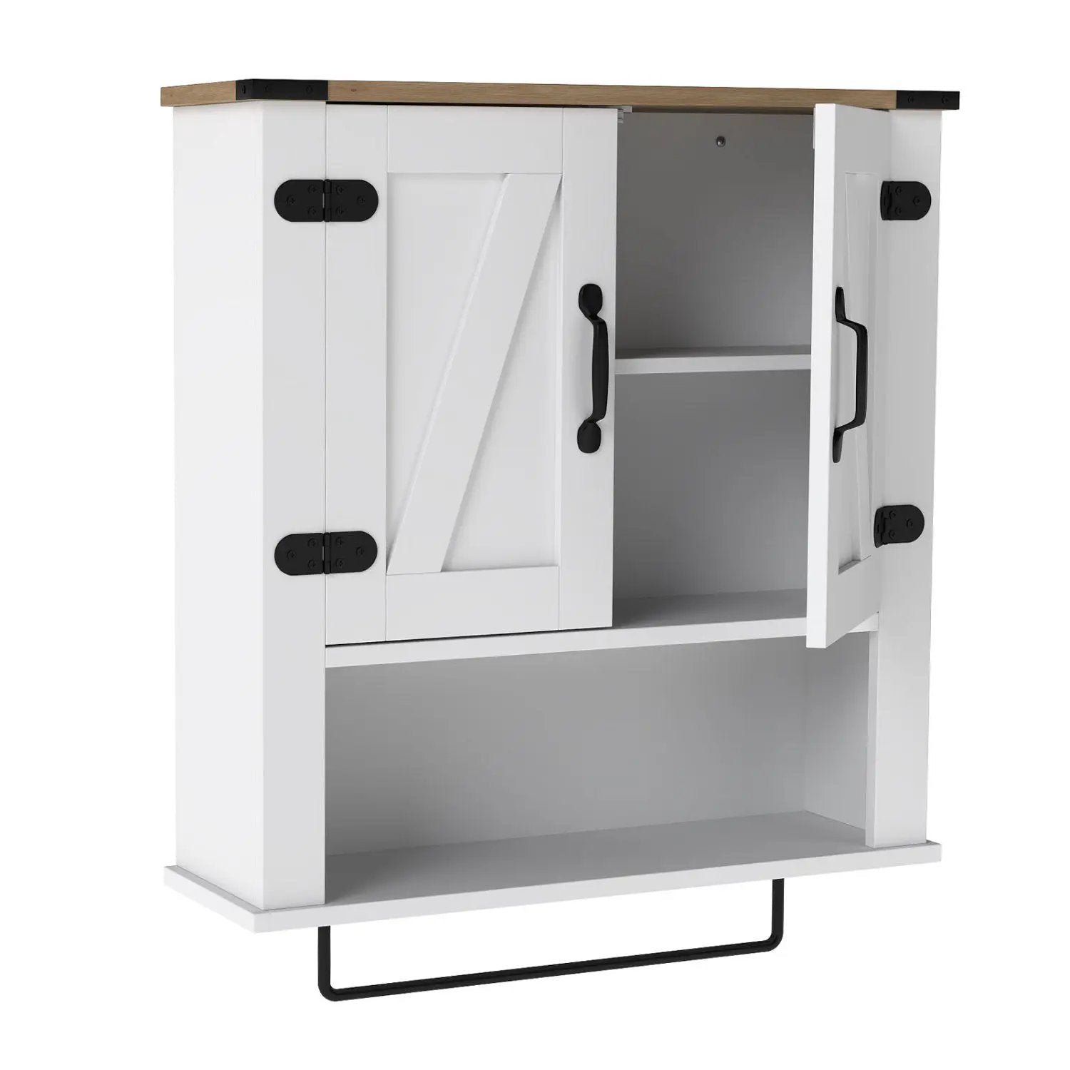 Farmhouse Bathroom Wall Cabinet with Towel Bar - White by DirectDeals