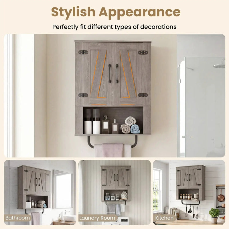 Bathroom Wall Cabinet with Barn Doors and Towel Bar by DirectDeals