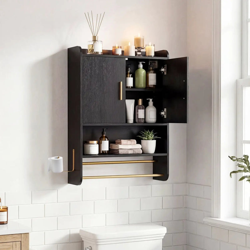 Wall Mounted Bathroom Cabinet with Towel Bars - Black by DirectDeals
