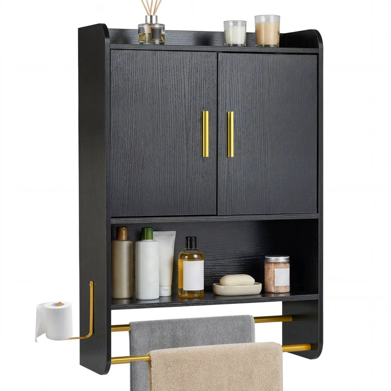 Wall Mounted Bathroom Cabinet with Towel Bars - Black by DirectDeals