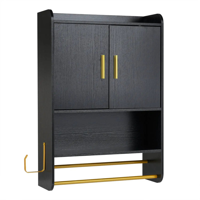 Wall Mounted Bathroom Cabinet with Towel Bars - Black by DirectDeals
