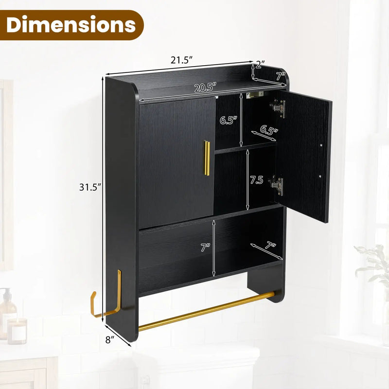 Wall Mounted Bathroom Cabinet with Towel Bars - Black by DirectDeals
