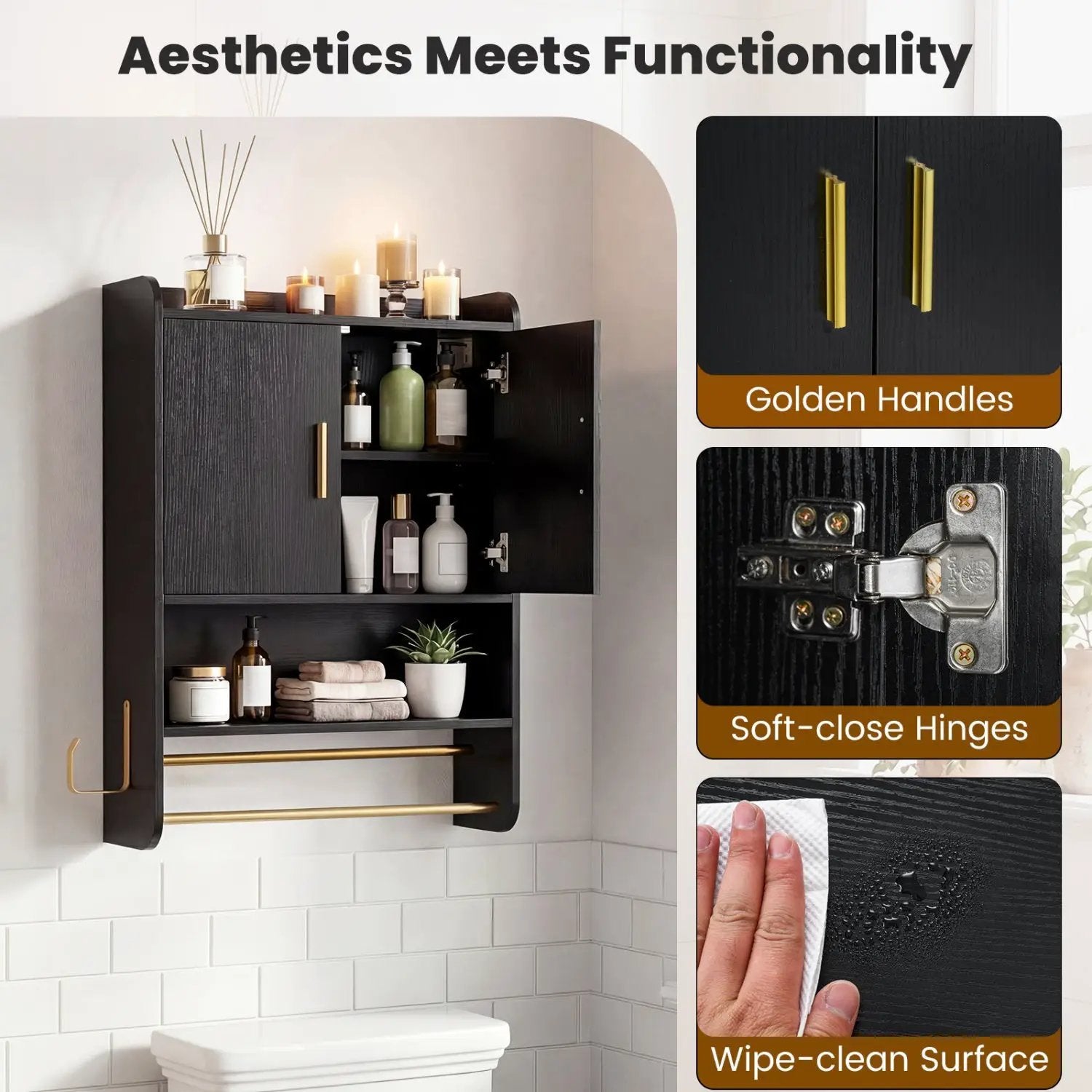 Wall Mounted Bathroom Cabinet with Towel Bars - Black by DirectDeals