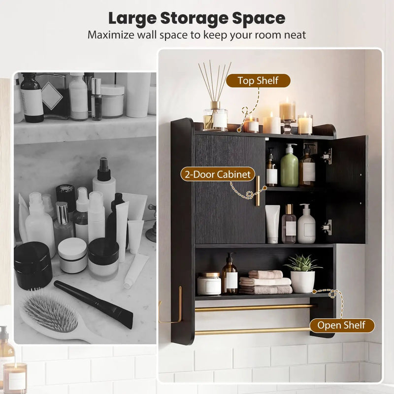 Wall Mounted Bathroom Cabinet with Towel Bars - Black by DirectDeals