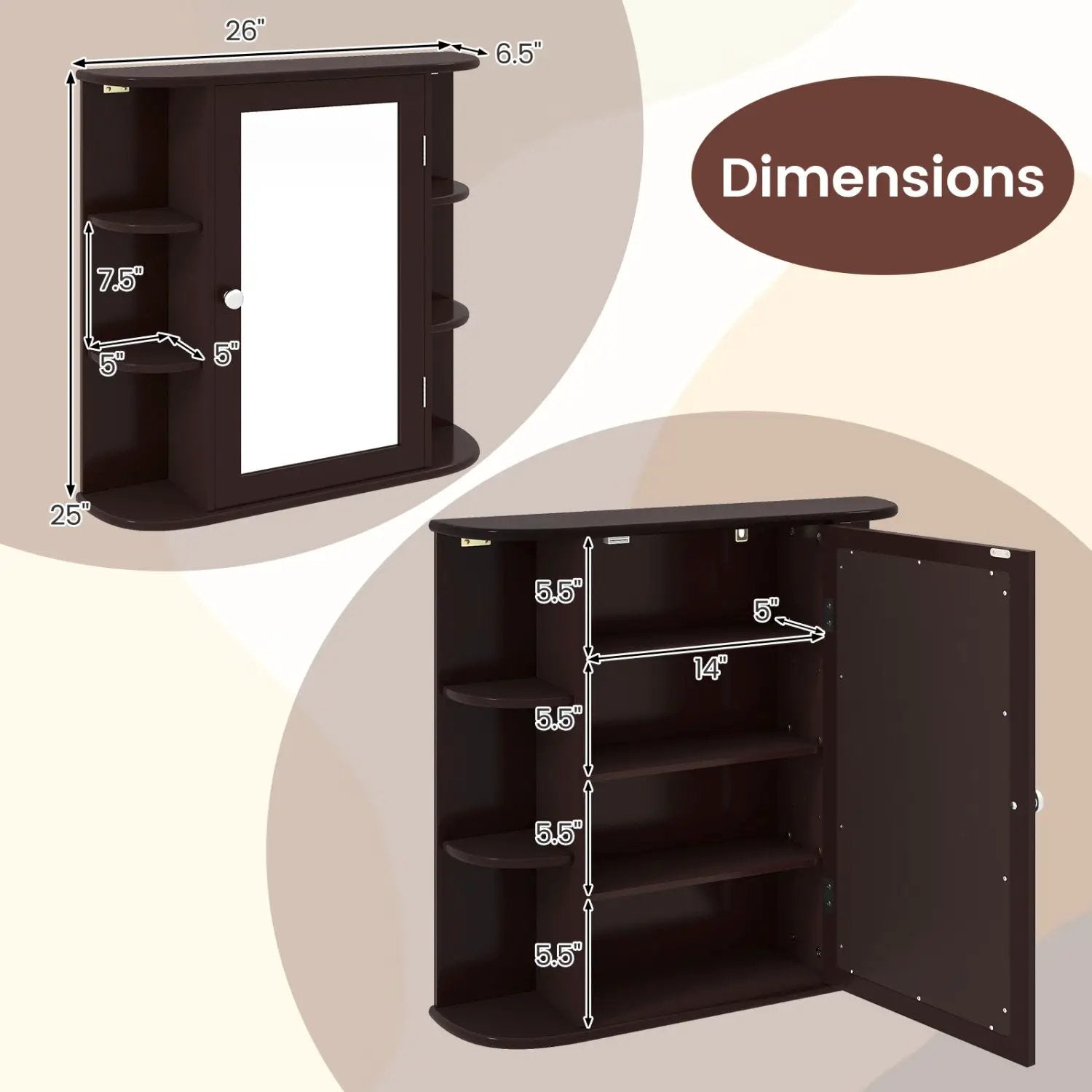 Bathroom Wall Cabinet with Mirror Door and Adjustable Shelves by DirectDeals
