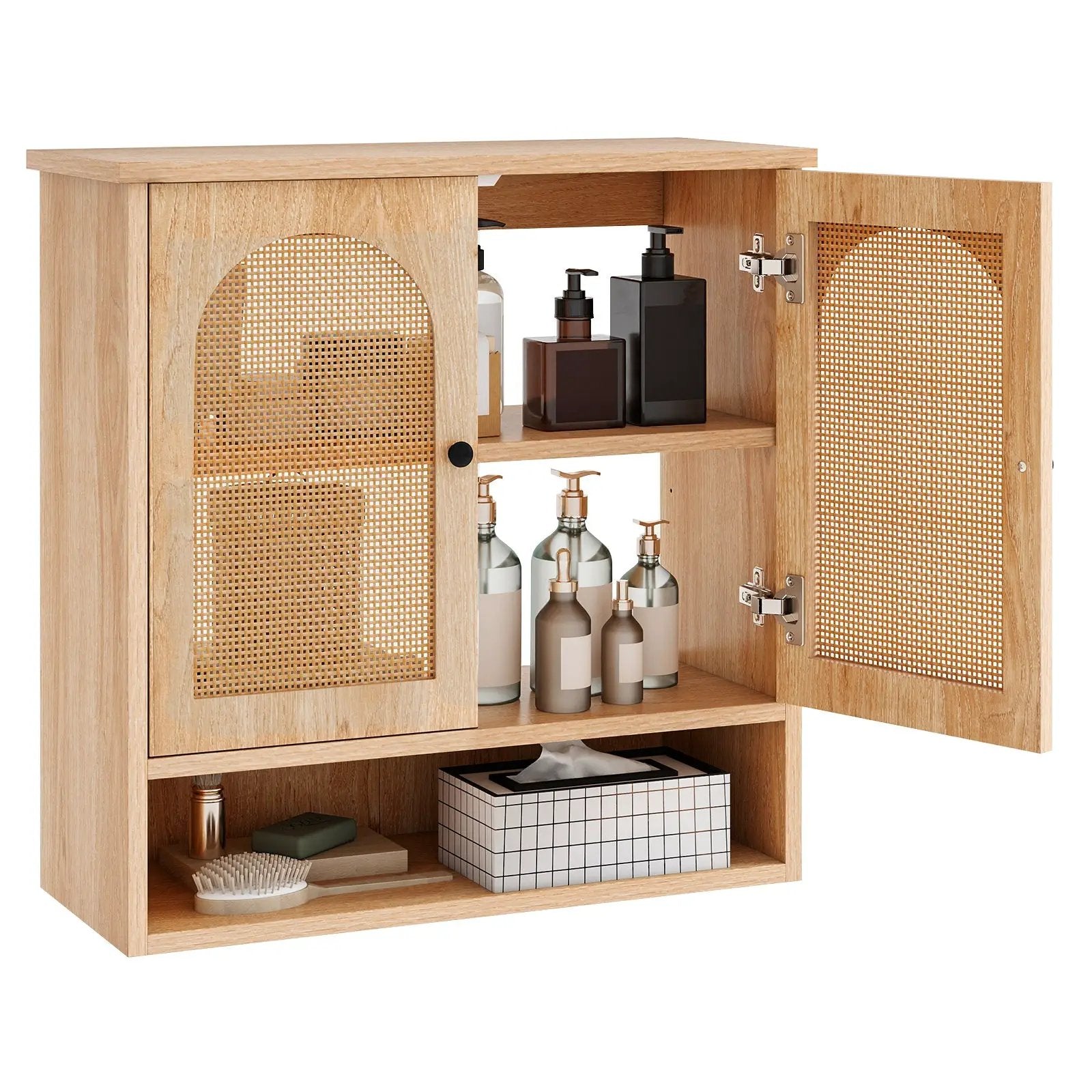 Bathroom Wall Cabinet with PE Rattan Doors and Adjustable Shelves-Natural by DirectDeals