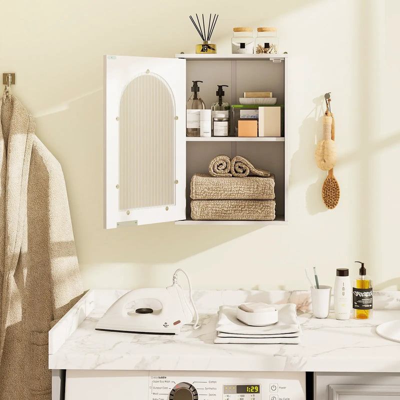 Bathroom Wall Cabinet with Tempered Glass Door and Adjustable Shelf-White by DirectDeals