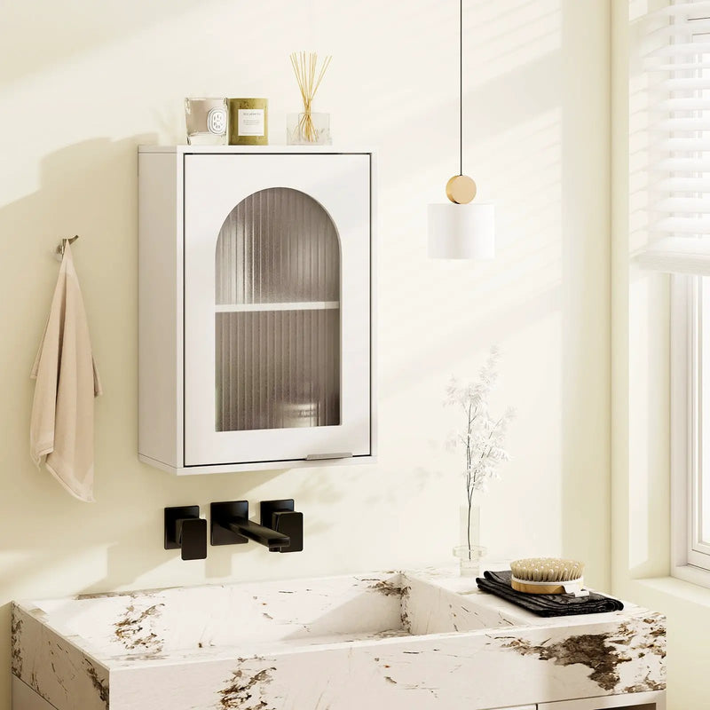 Bathroom Wall Cabinet with Tempered Glass Door and Adjustable Shelf-White by DirectDeals